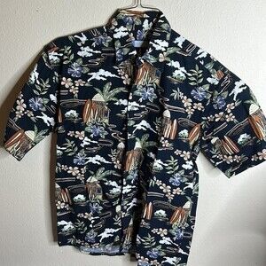 Half Moon Bay Mens Hawaiian Shirt Medium Black Surf Shop Island
